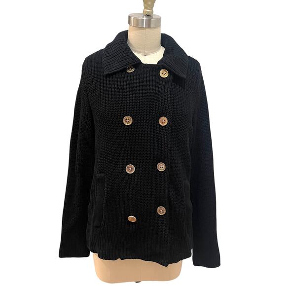 Ralph Lauren Black Linen/Cotton Blend Knit Double Breasted Sweater Blazer Large - Picture 1 of 7